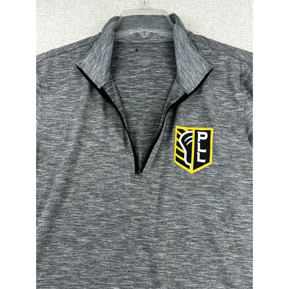 Champion Shirt Mens M Premier Lacrosse League PLL Quarter Zip Gray Long Sleeve